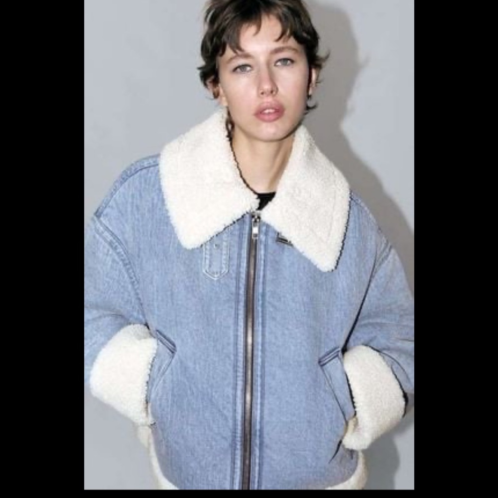 Zara denim moto jacket with Sherpa brand new with tags